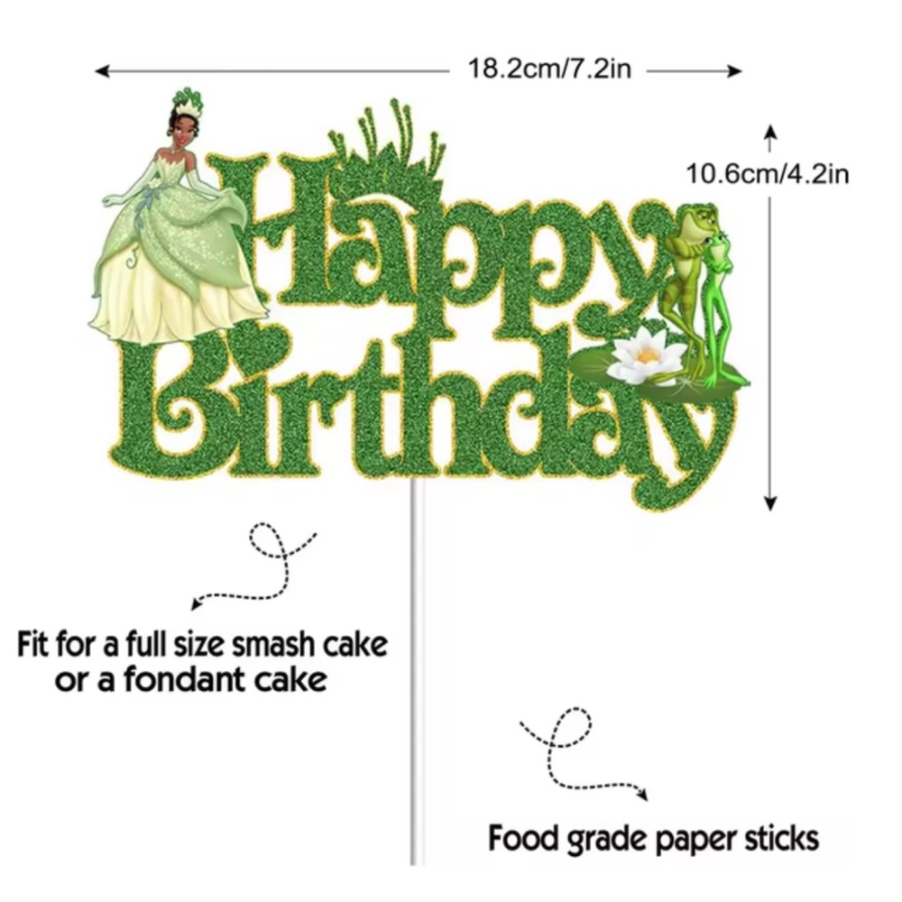 NWT Princess Tiana Green Happy Birthday Cake Topper Party Decorations